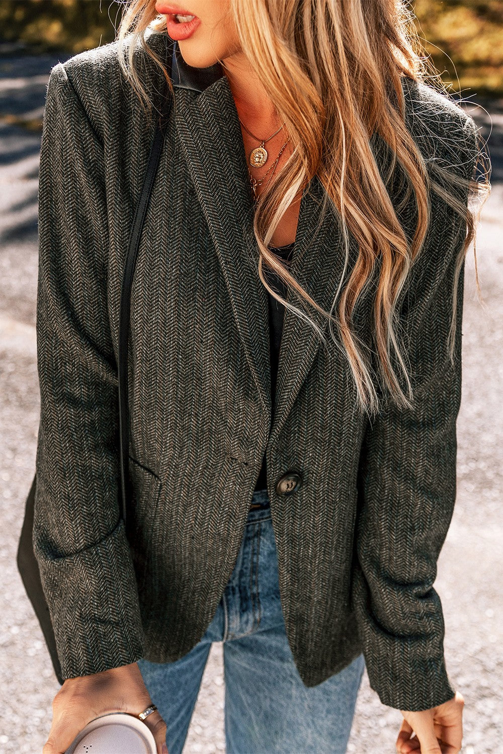 Pocketed Buttoned Long Sleeve Blazer from Look Fire.