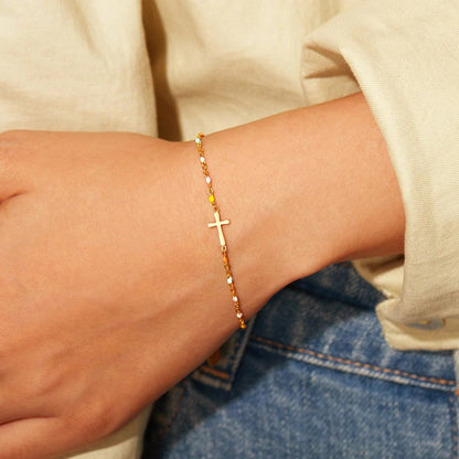 Gold plated cross bead bracelet