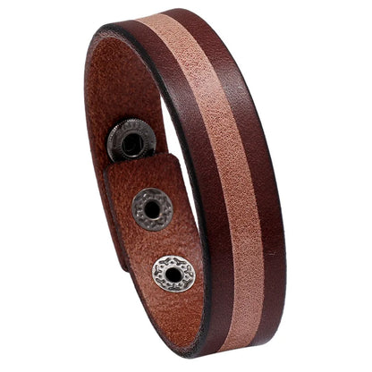 Men’s leather bracelet with steel snap clasps: punk-inspired, available in vibrant colors for a bold, nostalgic look.