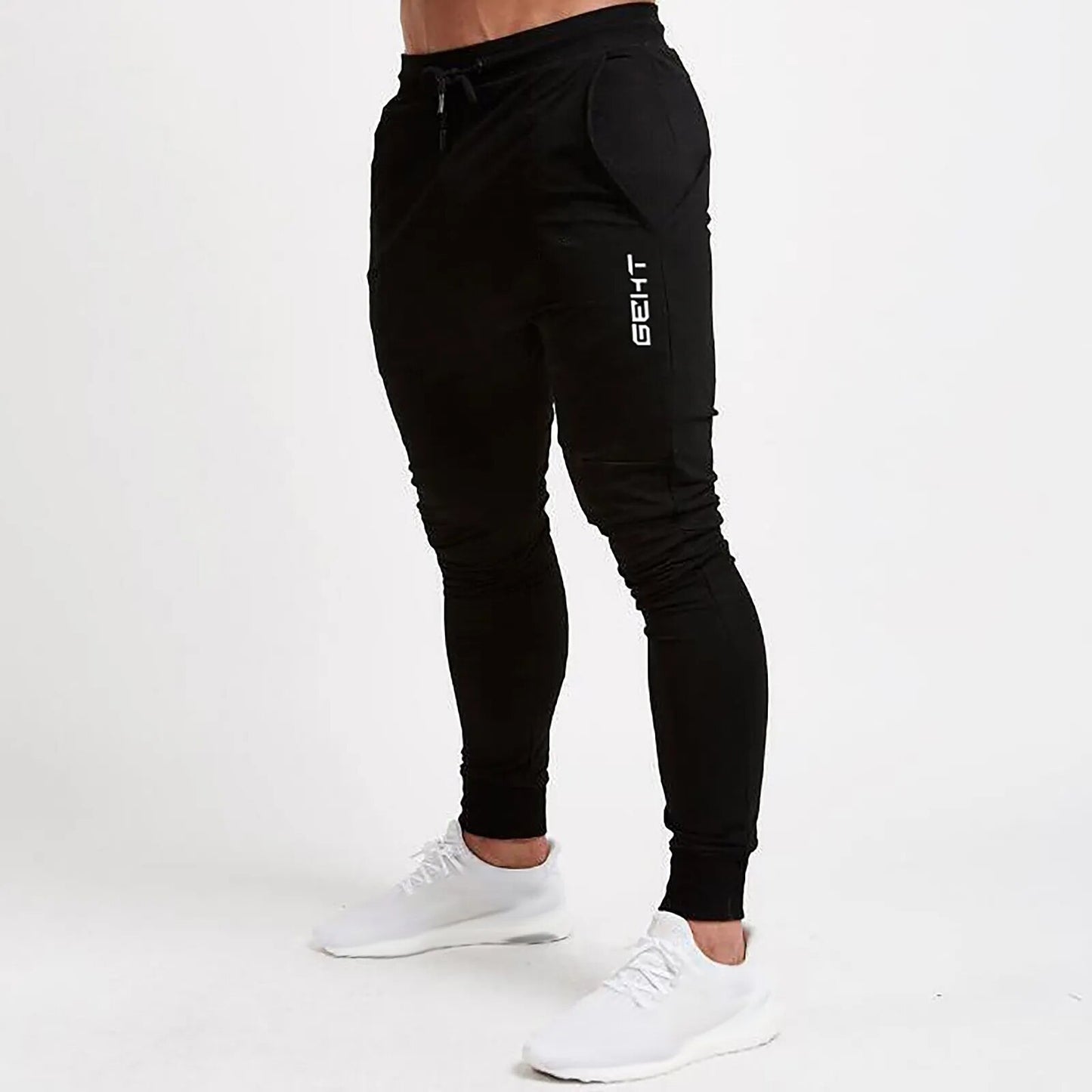 Men's black athletic workout joggers designed for comfort, performance, and style.