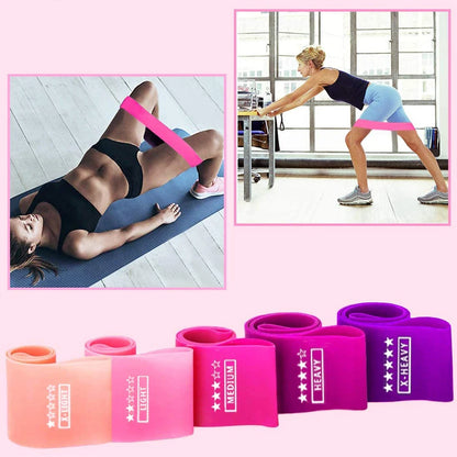 Elastic gym fitness bands in various resistance levels, perfect for strength training, flexibility, and endurance exercises.