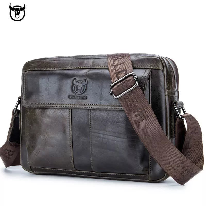 This genuine leather briefcase by Bull Captain is a stylish and functional accessory designed to carry and organize daily essentials in a professional setting