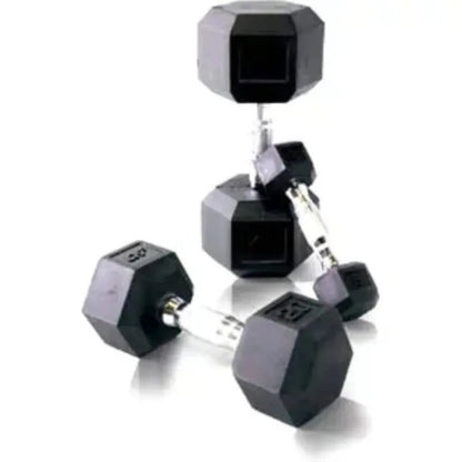 Coated hex dumbbells with steel, diamond knurled handles and protective coating. Hex-shaped heads prevent rolling and allow for easy storage. Ideal for exercising all major muscle groups.