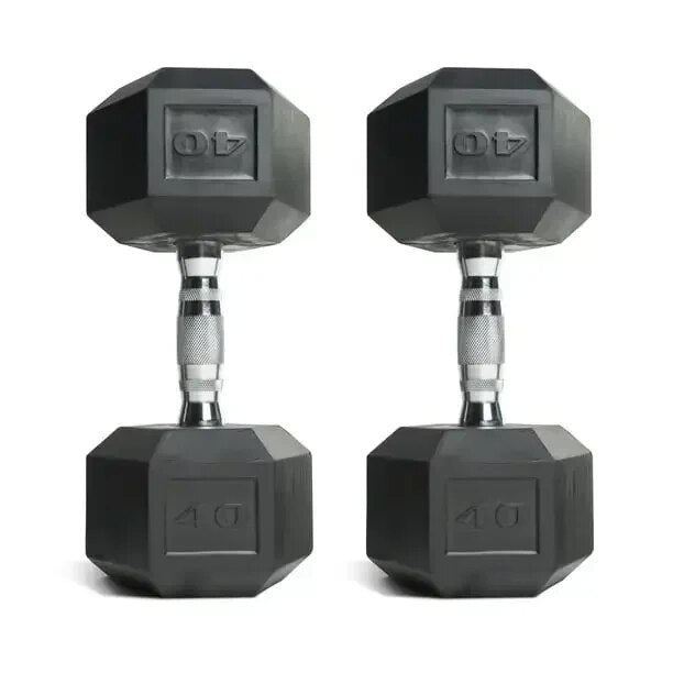 Coated hex dumbbells with steel, diamond knurled handles and protective coating. Hex-shaped heads prevent rolling and allow for easy storage. Ideal for exercising all major muscle groups.