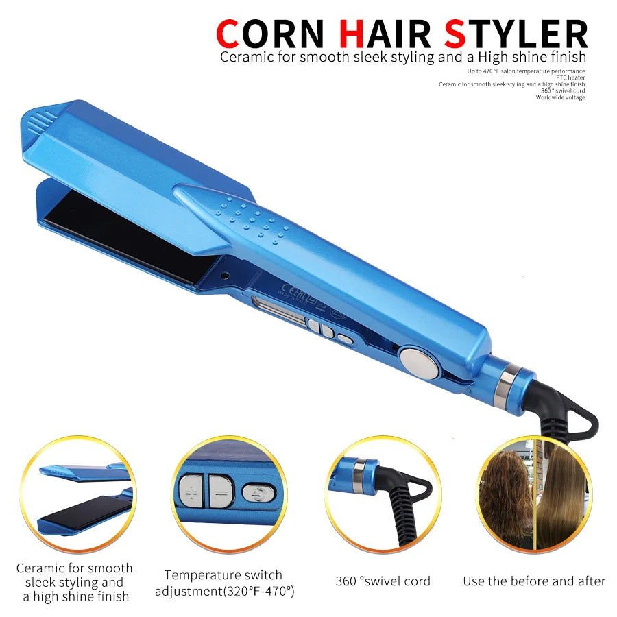 The Professional Flat Iron Hair Straightener is a high-performance styling tool designed for salon-quality results at home. 