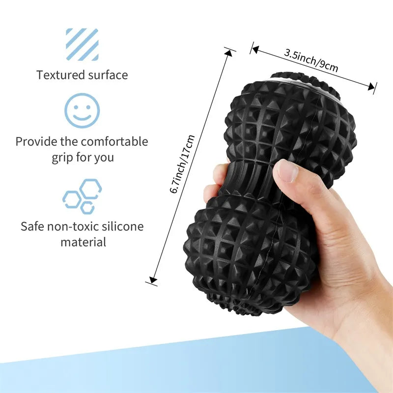 Professional Electric Massage Ball with 4 vibration levels, textured surfaces for deep tissue therapy, improves blood flow, prevents muscle soreness, and speeds up recovery. Includes USB charging cable and manual.