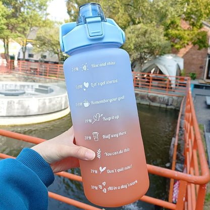 2-liter sports water bottle with motivational time markers for easy hydration tracking, ideal for sports and outdoor activities