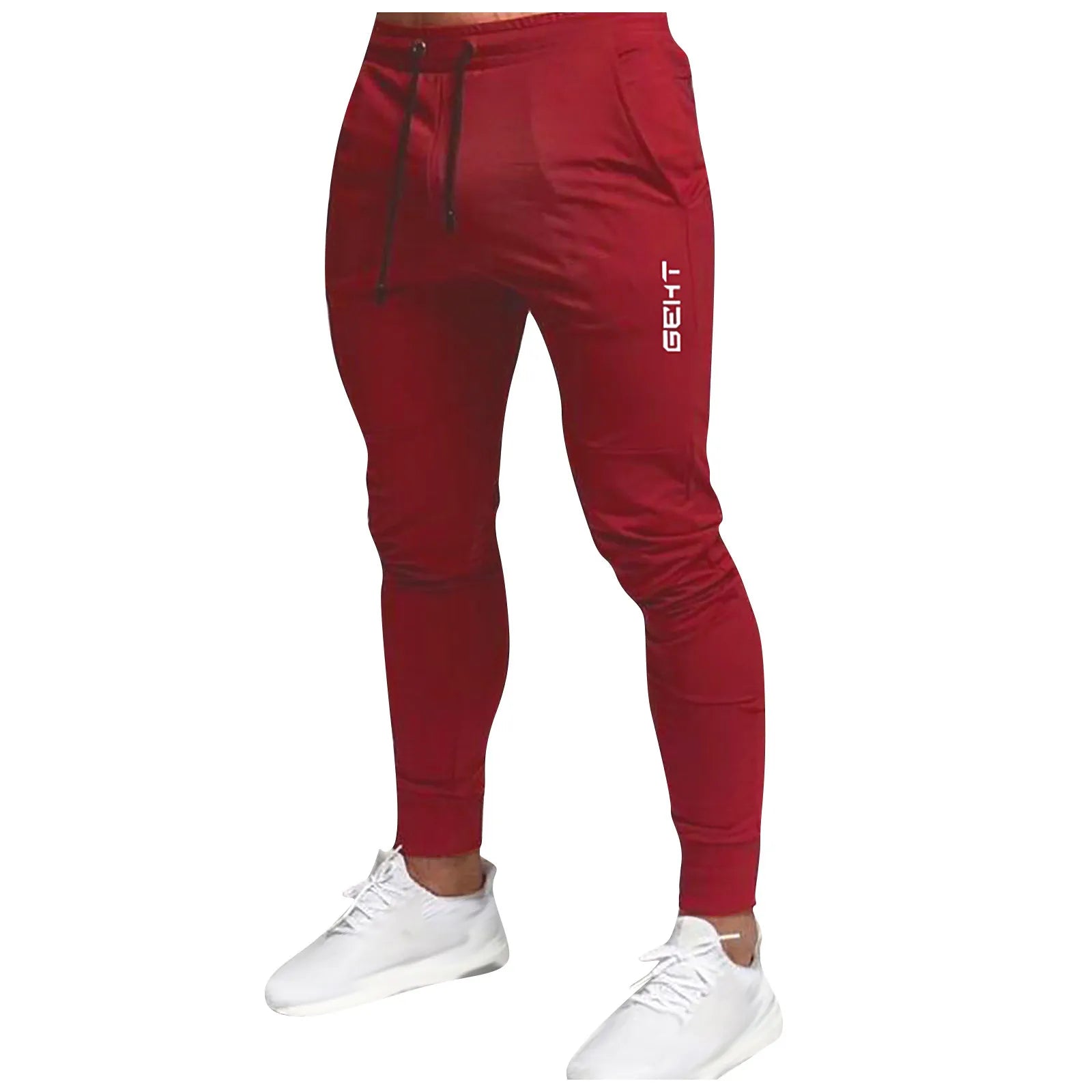 Men's red athletic workout joggers designed for comfort, performance, and style.