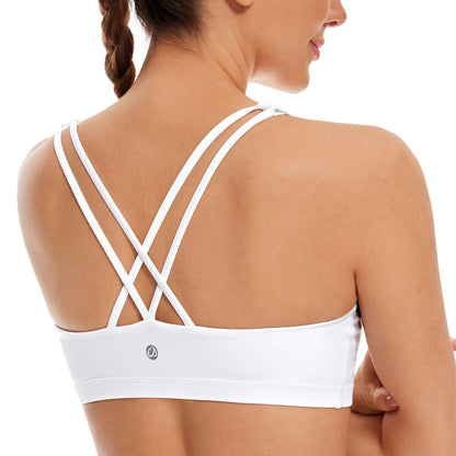 Low cut, wire-free sports bra with a strappy design and Naked Feeling fabric for a soft, lightweight, and comfortable fit. Ideal for low-impact activities