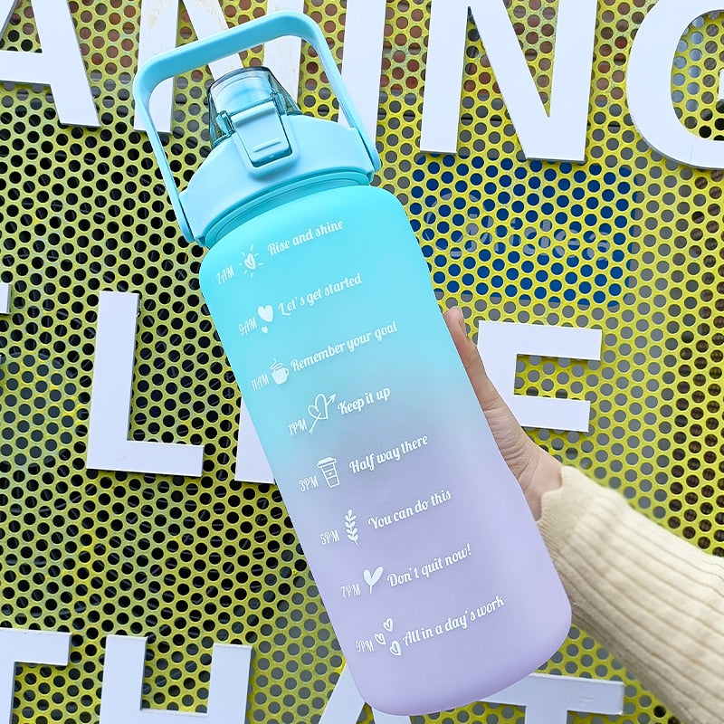 2-liter sports water bottle with motivational time markers for easy hydration tracking, ideal for sports and outdoor activities