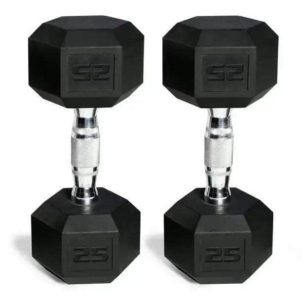 Coated hex dumbbells with steel, diamond knurled handles and protective coating. Hex-shaped heads prevent rolling and allow for easy storage. Ideal for exercising all major muscle groups.