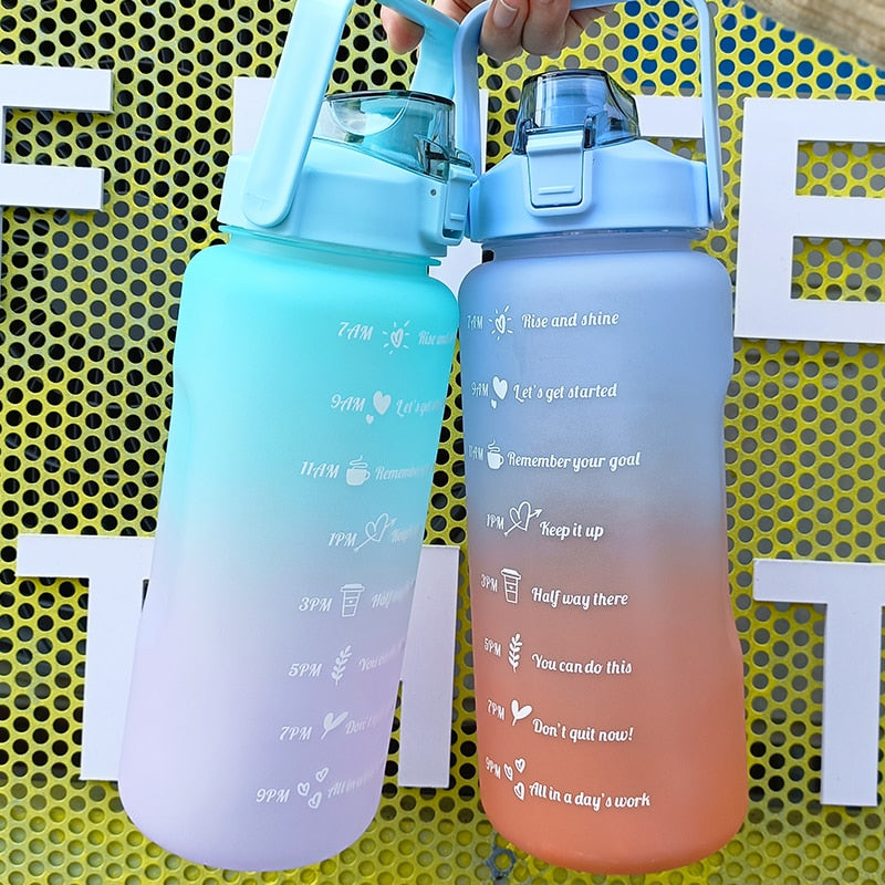 2-liter sports water bottle with motivational time markers for easy hydration tracking, ideal for sports and outdoor activities