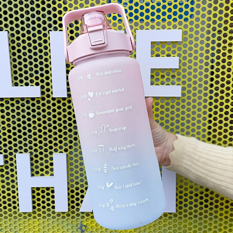 2-liter sports water bottle with motivational time markers for easy hydration tracking, ideal for sports and outdoor activities