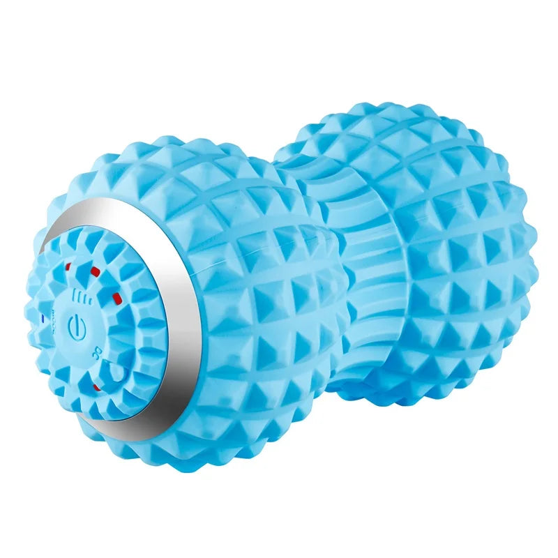 Professional Electric Massage Ball with 4 vibration levels, textured surfaces for deep tissue therapy, improves blood flow, prevents muscle soreness, and speeds up recovery. Includes USB charging cable and manual.