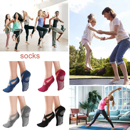 Anti-slip yoga socks made from soft, sweat-absorbent cotton with a high-elasticity design for a snug, comfortable fit.