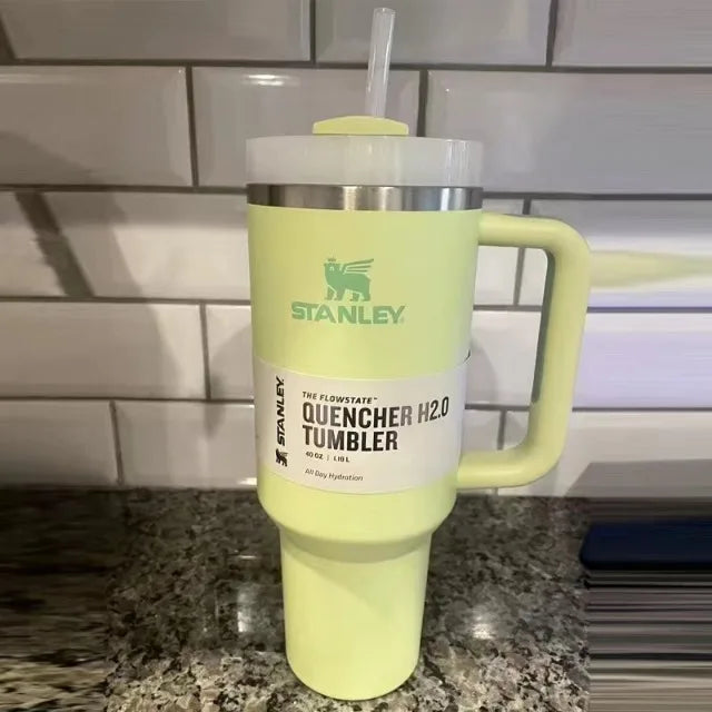 Stanley Tumbler with Flow State Straw Lid, made from premium stainless steel. Designed for durability and style, perfect for enjoying beverages on the go.