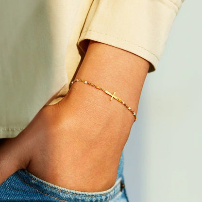 Gold plated cross bead bracelet