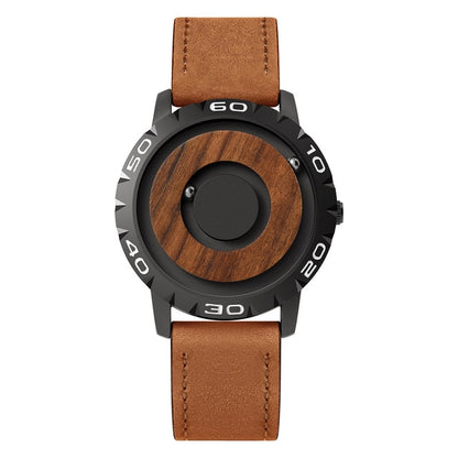 Eutour Iron Ball Magnetic Pointer Watch: unique style, precision, magnetic pointer, quartz movement, rubber strap, modern fashion statement.