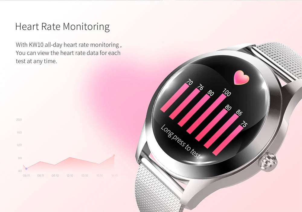 Women's IP68 waterproof smartwatch: stylish, durable, fitness tracker, and connected for all activities.