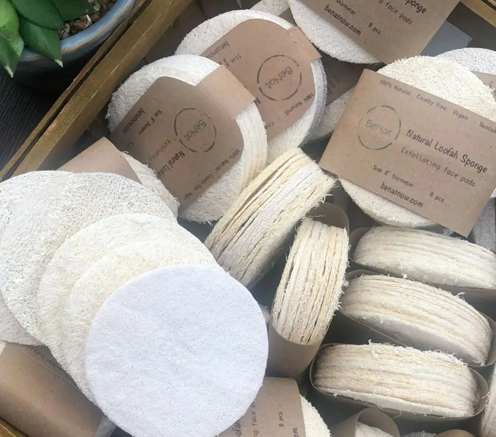 BeNat's high-quality natural loofah for exfoliation and smooth skin, promoting micro-circulation and unclogging pores for better absorption of beauty products.