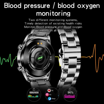 Waterproof Smart Watch with phone call features, heart rate and blood pressure monitoring, sleep tracking, and sedentary reminders. Reliable and stylish for staying connected.