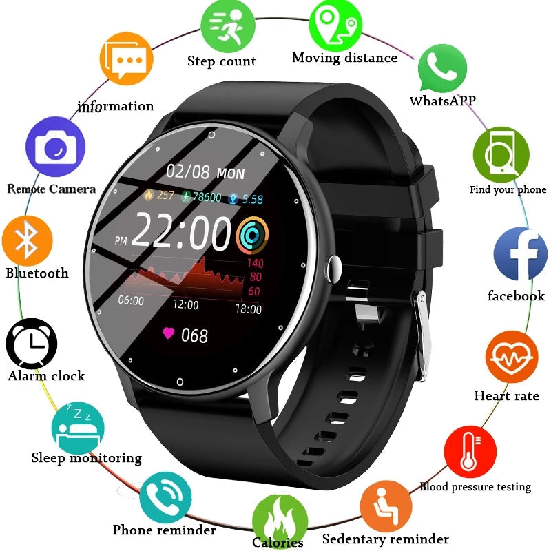  Full Touch Screen Fitness Smart Watch: modern design, tracks activity, heart rate, and more with advanced technology.