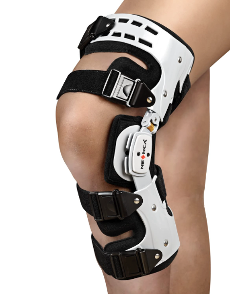 Knee Brace Pro providing advanced orthotic support for post-surgery recovery, featuring a customizable, breathable fit for enhanced comfort and posture restoration.